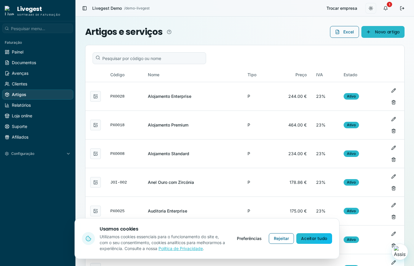 Livegest — Catálogo de artigos e serviços