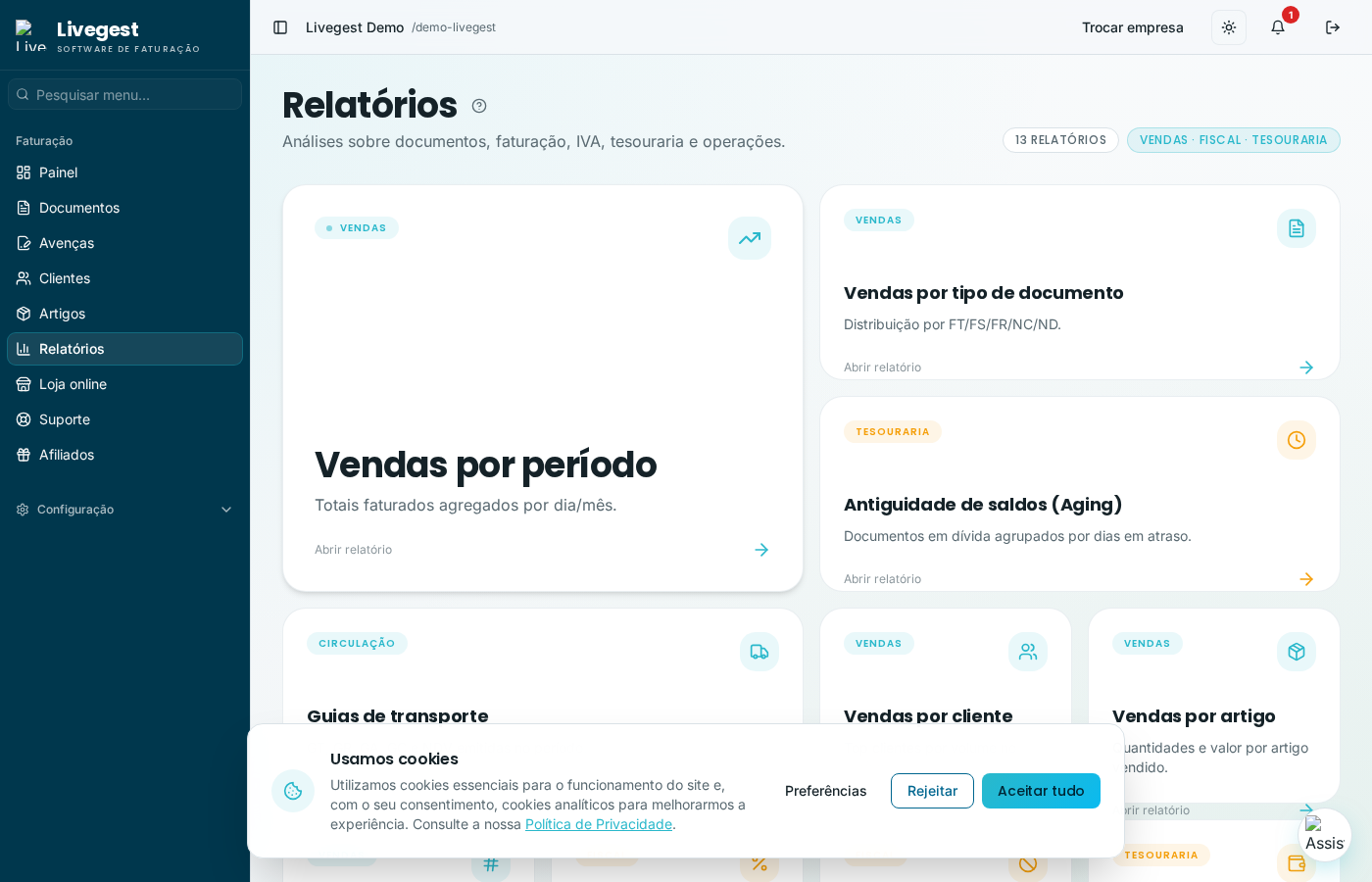 Livegest — Relatórios prontos a exportar